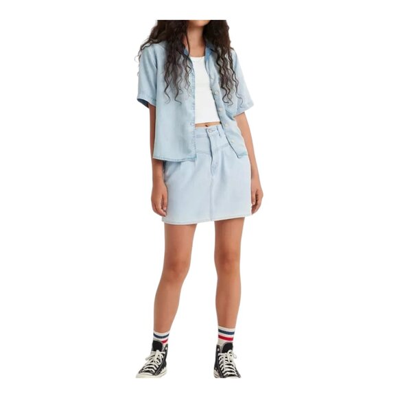 Levi's Featherweight Light Wash Pleated V-Yoke Denim Skirt Western Women's 24 - Picture 1 of 13
